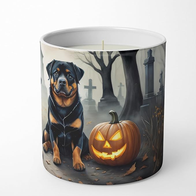 Caroline's Treasures DAC2062CDL Rottweiler Spooky Halloween Decorative Soy Candle Nature Soy Wax Essential Oil Home Decor Ideal for Bedroom Kitchen Bath Office Gift, 10 oz