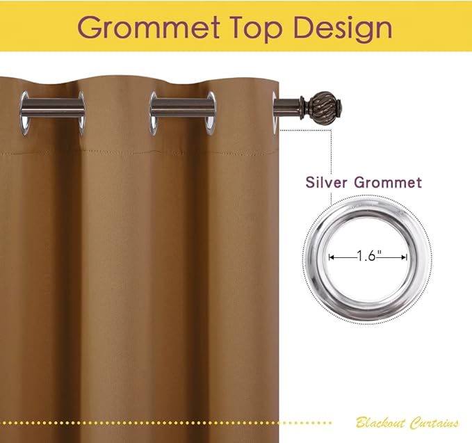 NICETOWN Kitchen Curtain Panels Blackout Draperies, Gold Brown, 1 Pair, 34 by 60-Inch, Thermal Insulated Solid Grommet Blackout Curtains/Drapes