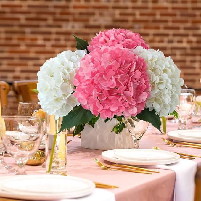 Hydrangea Artificial Flowers, 4Pcs 22" Large Lifelike Faux Flowers, Full Fake Artificial Hydrangeas with Stems for Bouquet Table Centerpieces Home (Fuchsia)
