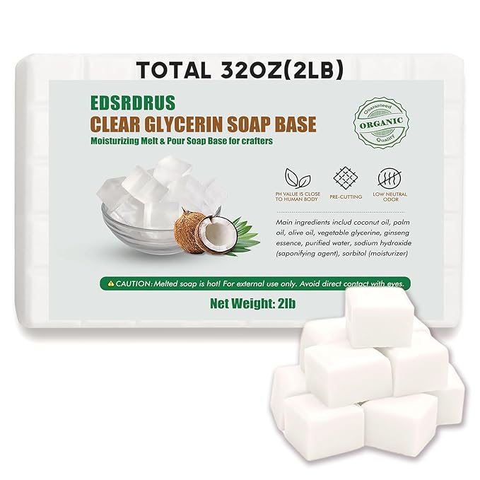 2LB Unscented Glycerin Soap Base DIY Handmade Soap Moisturizing Melt and Pour Soap Base for Crafting, Vegetable Glycerin & Coconut Oil, Easy to Cut (White, 2LB)