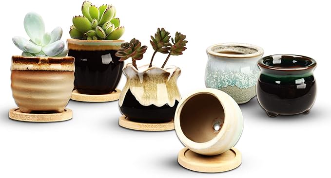 Brajttt 2.5 Inch Succulent Pot with Drainage,Planting/Flower Pots,Small Planter for Mini Plant Ceramic Flowing Glaze Base Serial Set with Holes