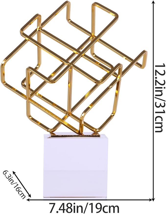 DOVDOV Gold Geometric Decoration, Metal Geometric Knot Statue with Crystal Base, Unique Home Decor for Room Office Display Shelf Entryway Model Home Decor