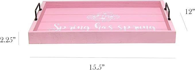 Elegant Designs HG2000-LPS Decorative Wood Serving Tray w/Handles, 15.50" x 12", Spring has Sprung