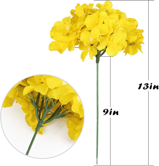 Flojery Silk Hydrangea Heads Artificial Flowers Heads with Stems for Home Wedding Decor,Pack of 10 (Yellow)
