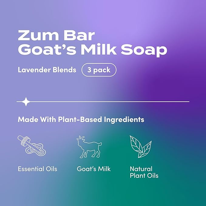 Indigo Wild Zum Bar Goat's Milk Soap - Lavender Blends - Frankincense, Rosemary, Mint - 3 oz (3 Pack)