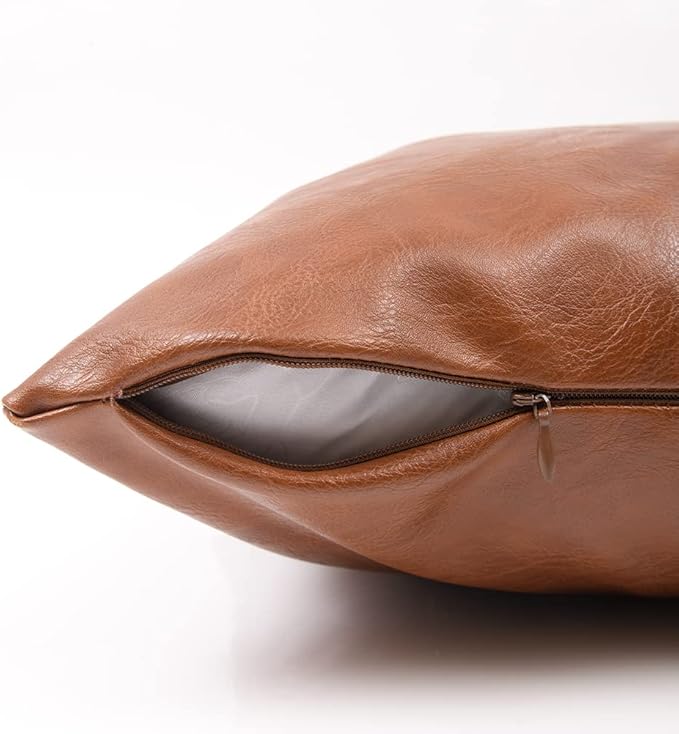 Fancy Homi 2 Packs Hand Stitched Faux Leather Decorative Throw Pillow Covers 20x20 Inch for Living Room Couch Bed, Brown Accent Square Cushion Case 50x50 cm, Rustic Modern Farmhouse Boho Home Decor