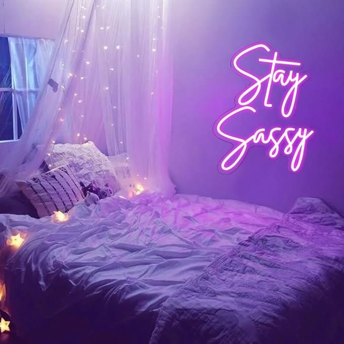 Stay Sassy Neon Sign for Wall Decor, Beautiful Pink Sassy Neon Light Led Sign for Home Wedding Birthday Party Girls Bedroom Decoration, Shopping Mall Dressing Table Wall Decor