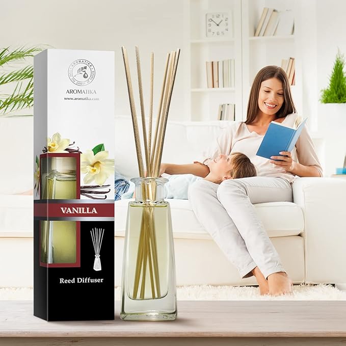 Reed Diffuser with Natural Essential Oil Vanilla 3 x 3.4 Fl Oz(100ml) - Scented Reed Diffuser - Gift Set with Bamboo Sticks - Best for Aromatherapy - SPA - Home - Office - Fitness Club