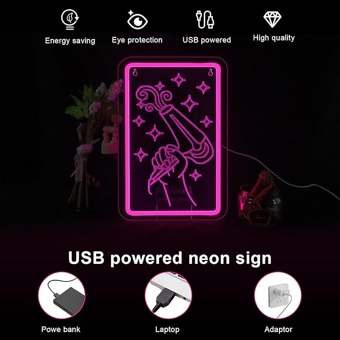 Lucunstar Hairdryer Neon Sign Pink LED Beauty Salon/Hair Salon Decor,Led Neon Business Lights for Barbers Studio Decoration for Beauty Shop(14.69 * 9.4in)