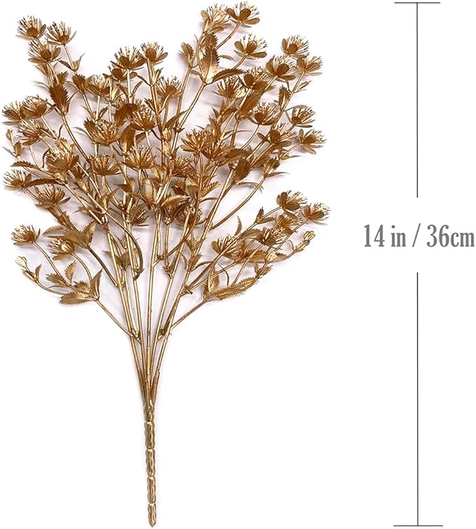 Christmas Artificial Flowers, Golden Baby Breath Gypsophila Plastic Plant Fake Plants for Wedding Bridal Bouquet Party Indoor DIY Home Office Table Centerpieces Arrangements Decoration - Gold 3 Pack