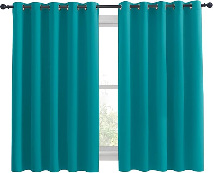NICETOWN Thermal Insulated Peacock Teal Blackout Curtains for Bedroom, Window Treatment Solid Grommet Room Darkening Drape Panels for Bedroom (Set of 2, 70 by 63 inches Long)