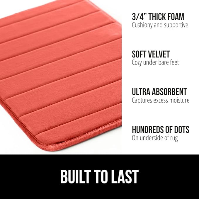 GORILLA GRIP Memory Foam Bath Mat, Soft Absorbent US Designed Bathroom Rug, Gripping Dots Machine Washable Bathmat, Cushioned Floor Mats, Shower Sink Rugs Room Décor Accessories, 24x17 Coral