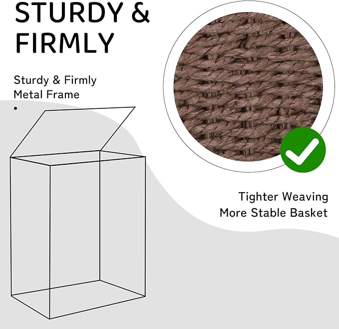 OIAHOMY Laundry Hamper with Lid, 17.2 Gal (65L) Wicker Hamper with Removable Liner Bag, Handwoven Clothes Basket with Handles, Foldable Paper Rope Basket for Laundry Room, Bedroom-Brown