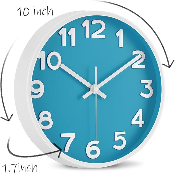 HIPPIH Wall Clock 2 Pack, 10 Inch Modern Wall Clocks Battery Operated, Non Ticking Silent Wall Clock, Simple Small Analog Wall Clock for Living Room, Bedroom, Kitchen, School, Office, Blue