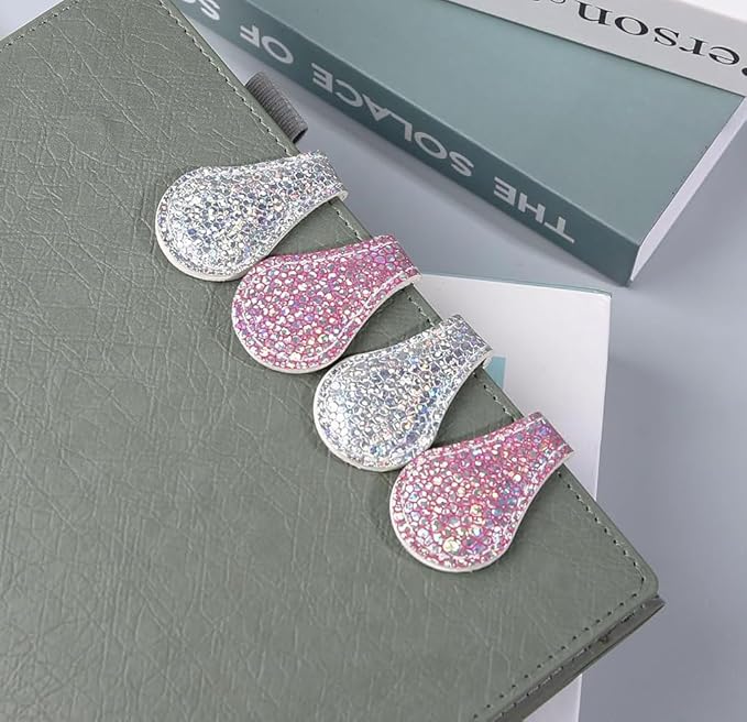 3 PCS Sparkling Leather Magnetic Bookmark, Bling Bookmark for Girls Vintage Book Mark Double-Sided Magnetic Page Markers Leather Page Clip Buckles Reading Supplies for Teacher Students Book Lovers