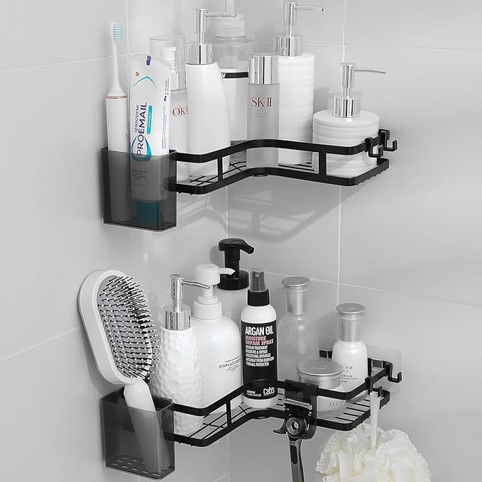 Corner Shower Caddy,2 Pack Rustproof Corner Organizer Shelves,No Drilling Stainless Steel Shower Organizer for Bathroom,Bathtub,Shower Pan,Bath Accessories Shower Caddies(Black)