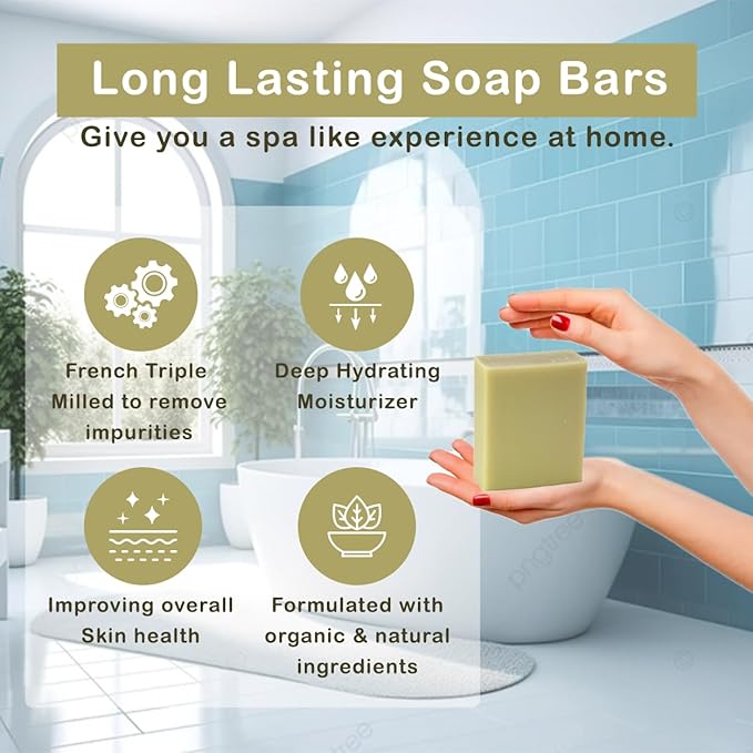 French Pear Scented Natural Soap Bars (12 Bars), 3.5oz Moisturizing French Triple Milled Soap Bars Enriched with Shea Butter - Pure Plant Oil Bath & Body Bars