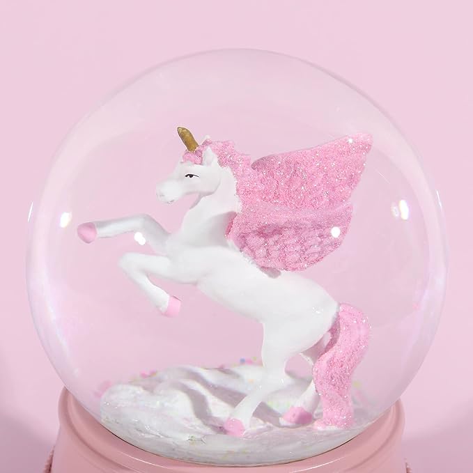 Unicorn Snow Globes for Girls, 100MM Pink Glitter Glass Snowglobe, Christmas Birthday Gifts for Friends, Wife(Pink)