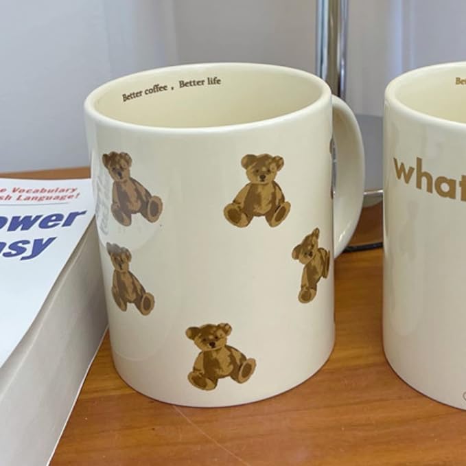 Cute Vintage Cartoon Bear Mugs Ceramic Coffee Mug Water Cup 350ml/12oz Funny Novelty Gift for Women Girls