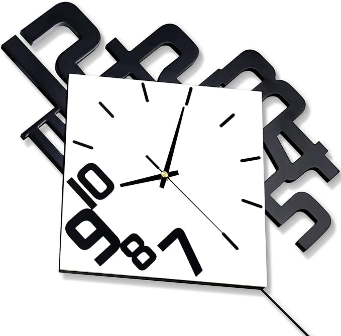 Large Wall Clock for Living Room Decor Pendulum Modern Kitchen Silent Big Wall Watch for Bedroom Black and White Decorative Office Non Ticking Battery Operated Wall Clock 25 Inch