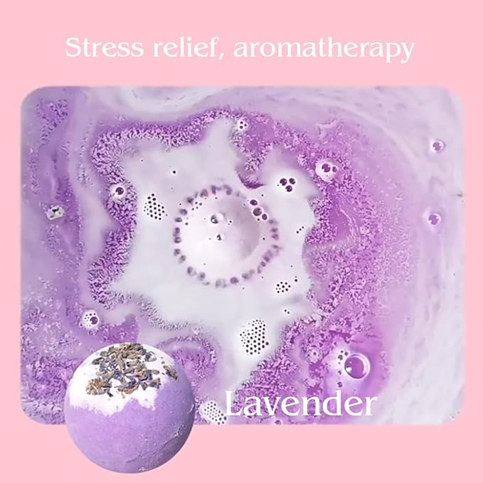 Dried Flower Bath Bombs Salt Balls,4 Pack Gift Set,Lavender Extract Essential Oils,Moisturizing Dry Skin,Fizzy Spa,Relaxation,Self Care,Relaxing,Bubble Bath Bomb Gifts Idea for Men Women