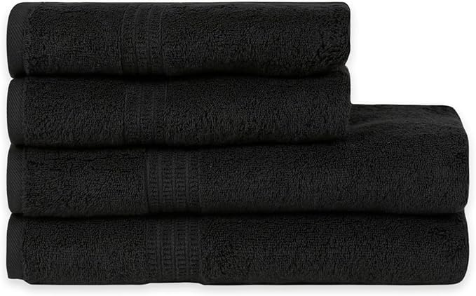 HOMELOVER 4 Piece Towel Set - 100% Organic Cotton 2 Bath Towels & 2 Hand Towels - 500 GSM, Hotel Quality, Soft, Highly Absorbent & Quick Drying Wash Towels for Kitchen & Bathroom (Charcoal Black)