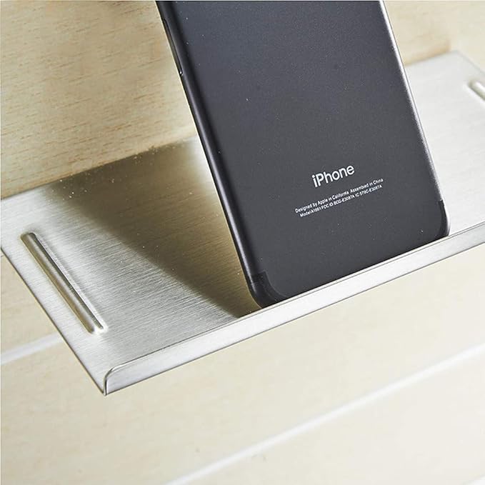 Aothpher Wall Mounted Carbon Steel Bathroom Toilet Phone Holder Shelf, Anti-Slip Style and Silver Brushed Finish