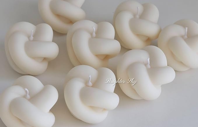 Knot Candle, Set of 2, All Natural Premium Soy and Palm Wax, Shaped Candles, Trendy Room Decor, Aesthetic Candles, French Vanilla, Danish Pastel Room Decor, Gift for Her (White+White)