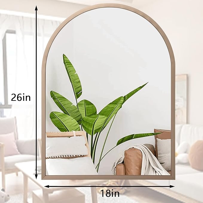 Large Arch Wall Mirror Bathroom Mirror Brass 26"x18" Metal Framed Mirror, Arched Wall Mounted Vanity Mirror for Bedroom, Living Room, Entryway