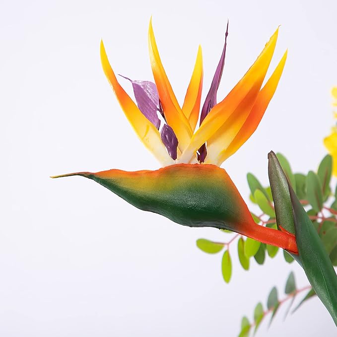 Artificial Bird of Paradise Flowers Rubber Strelitzia 32'in Long Stem Flower 3 Pcs,Suitable for DIY Home Decor Party Theme Display (Orange)