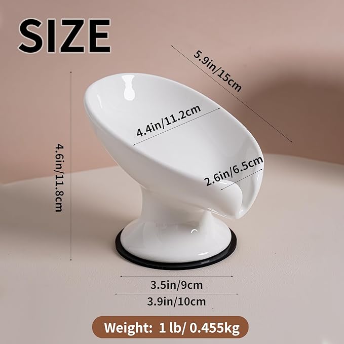 Soap Dish, Soap Holder Self Draining Leaf Shape Soap Dishes,White Ceramic Draining Soap Tray for Shower, Bathroom Sink, Kitchen (Large Size-White, 1)