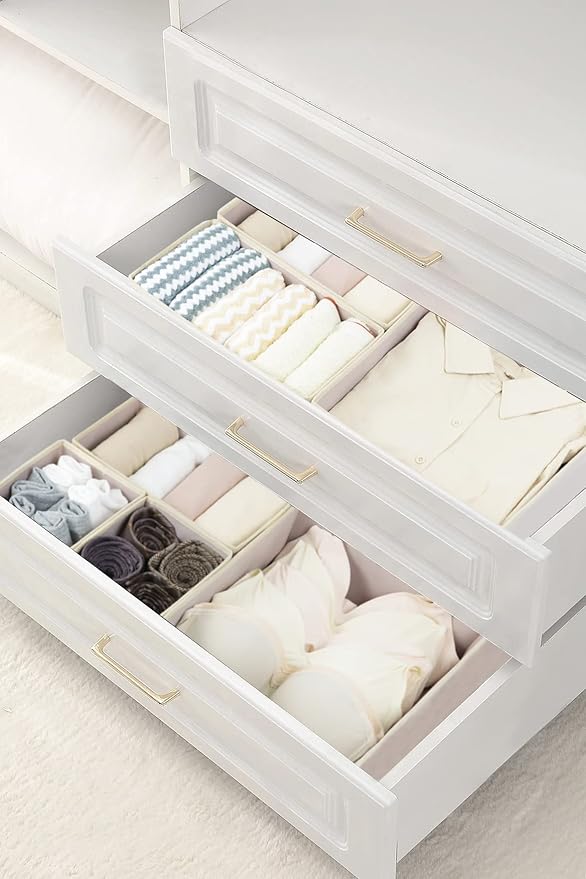 12 Pack Drawer Organizers for Clothing, Foldable Clothes Drawer Organizer for Underwear, Folded Clothes, Baby Clothing, Socks, Bra, Towels, Ties - Multi-pack Storage Box (Pink)
