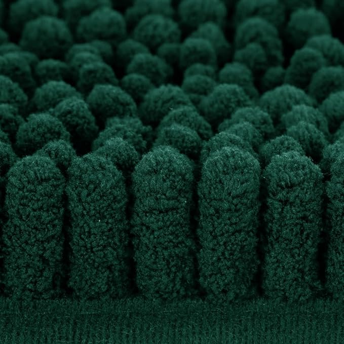 Striped Deep Green Bathroom Rug Set 3 Pieces Ultra Soft, Non Slip Chenille Bath Carpet, Absorbent Plush Shaggy Bath Mats for Bathroom, Toilet, Bedroom, Kitchen
