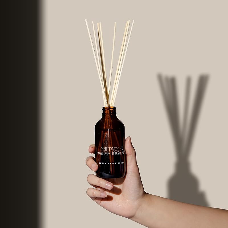 Sweet Water Decor Driftwood and Mahogany Reed Diffuser Set for Home - Lavender, Geranium, Mahogany, Wood Scented Reed Diffusers - Air Freshener Lasts 4+ Months, Made in the USA