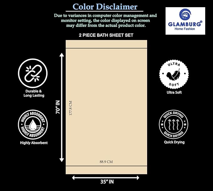 GLAMBURG Premium Cotton Oversized 2 Pack Bath Sheet 35x70-100% Pure Cotton - Ideal for Everyday use - Ultra Soft & Highly Absorbent - Machine Washable - Teal