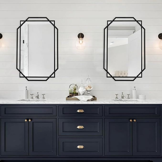Decorative Wall Mirror, Black Frame Bathroom Mirror for Wall with Modern Metal Octagonal, for Living Room, Dining Room, Entryway (40" x 28")