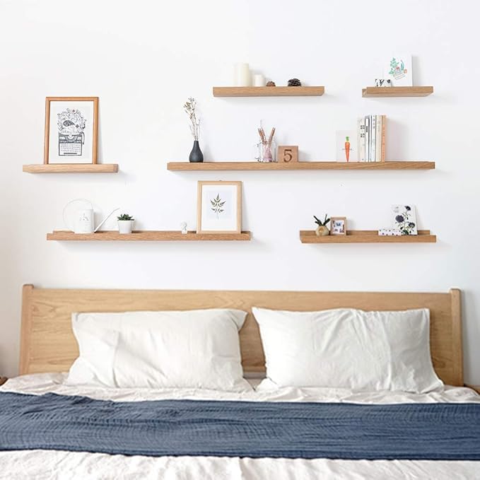 HOMWOO Floating Shelves Natural Wood Wall Shelves Wall Mounted Picture Ledge for Home, Living Room, Bedroom, Bathroom, Office,24 Inches