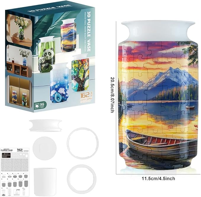 3D Puzzle Vase Unique Flower Vase for Adults Made by 162 Crved Plastic Puzzle, Relax Puzzles for Adults, DIY Jigsaw Creative Gift for Parents & Housewarming