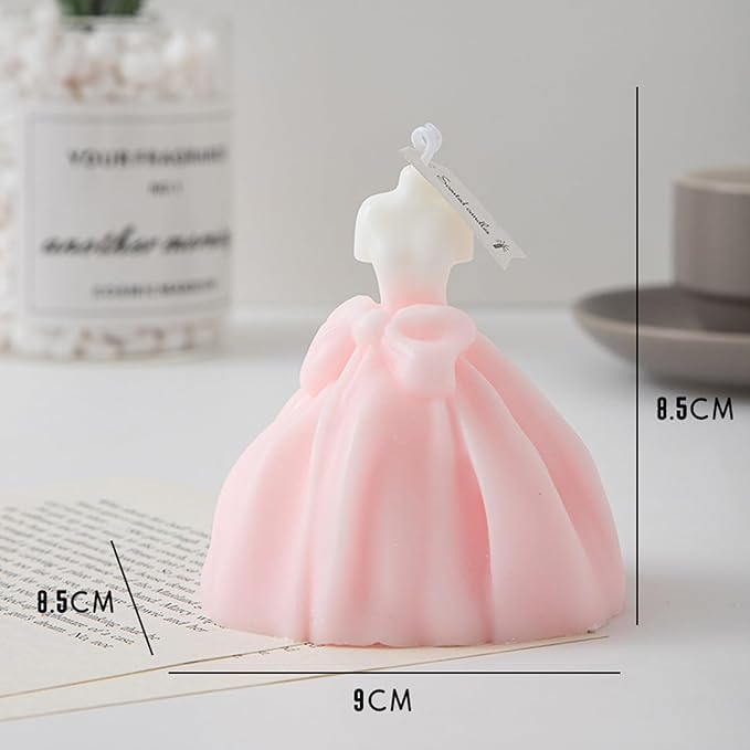 Wedding Dress Aesthetic Scented Candle,200G Handmade Bride Shape Soy Wax Aroma Decorative Candle for Table Photo Prop Valentine's Day Wedding Birthday Gift,Prefect for Meditation Stress (Pink)