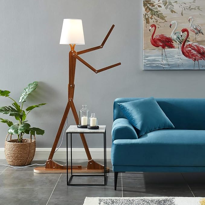 Cool Tall Floor Lamp Decorative Reading Standing Wood Swing Arm Wood Lighting for Corner Kids Boys Girls Bedroom Living Room Home Improvement Office Farmhouse - with LED Bulb (Walnut)
