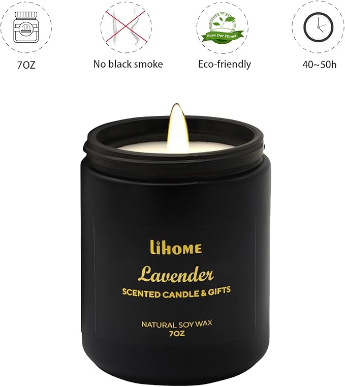 Soy Wax Candles for Home - Natural Lavender Scented Black Candles for Room Decor Gifts