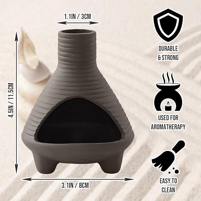 Palo Santo Holder Handmade Ceramics Incense Burner Chimney Dish Smudge Bowl for Palo Santo Sticks Sage Bundles with Brush(Brown) (Aroma Lavender Gray)