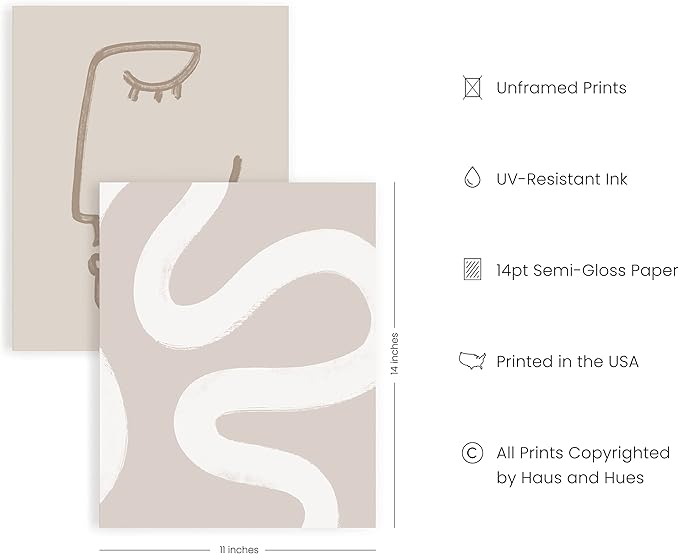 HAUS AND HUES Frameable Beige Boho Art Wall Decor - Set of 6 Neutral Mid Century Modern Wall Art, Minimalist Wall Art, Neutral Wall Decor, Beige Boho Posters for Room Aesthetic (Unframed 11x14)