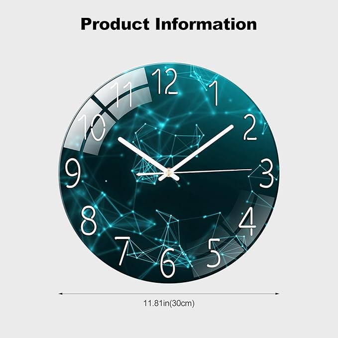 Ergocar Glass Wall Clock Silent Scanning Mechanical Round Glass Wall Clock, Suitable for Living Room, Kitchen, Office.