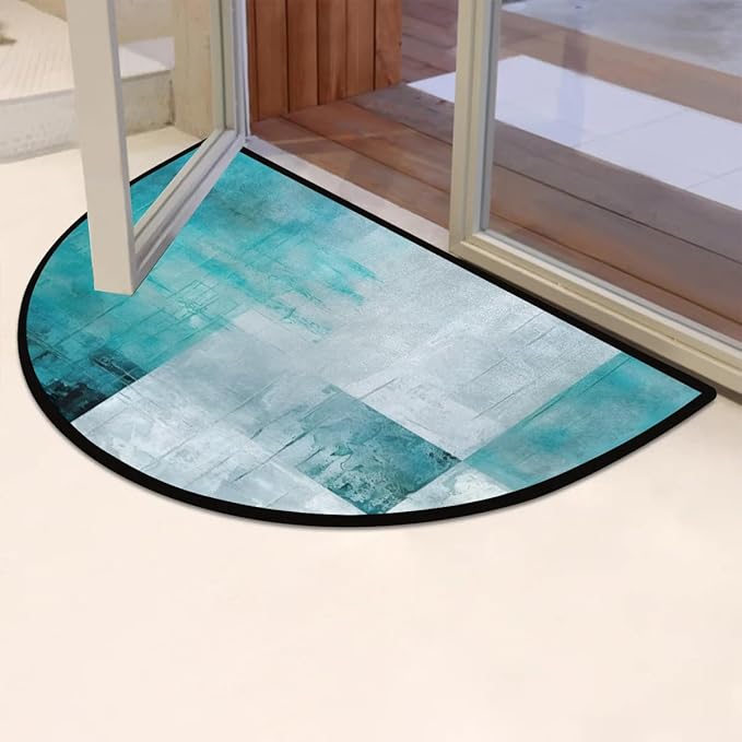 Doormat Half Round Rug Non-Slip Floor Mats Turquoise Bathroom Rugs Modern Home Living Room Decorative Rugs Abstract Green Texture