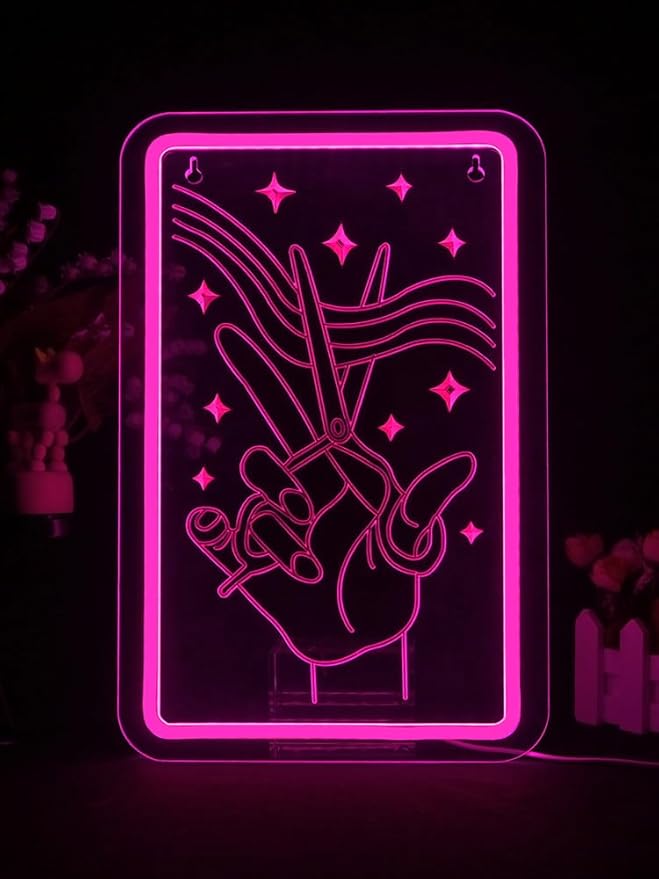 Lucunstar Scissors Neon Sign Pink LED Beauty Salon/Hair Salon Decor,Led Neon Business Lights for Barbers Studio Decoration for Beauty Shop(14.69 * 9.4in)
