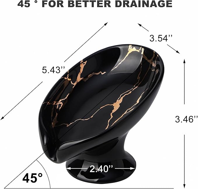 WHJY Marble Soap Holder Tray, Small Leaf Shape, Black, for Bathroom & Kitchen