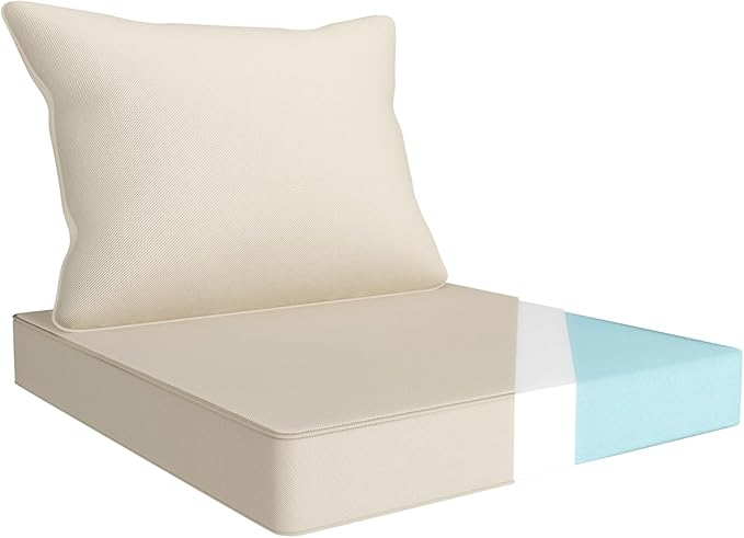 Outdoor Chair Cushion Set 24 x 24 Inch Waterproof Fade Resistant Patio Furniture Cushions with Handle and Adjustable Straps Back Seat Cushions for Wicker Seat and Couch