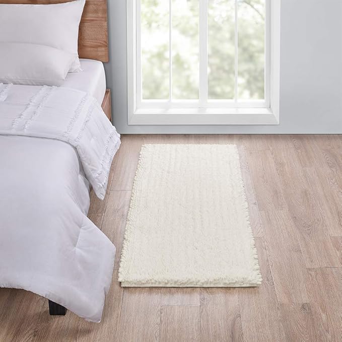 Walensee Large Bathroom Rug Non Slip Bath Mat (72x24 Inch Ivory) Water Absorbent Super Soft Shaggy Chenille Machine Washable Dry Extra Thick Perfect Absorbant Best Plush Carpet for Shower Floor