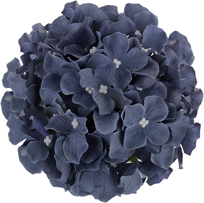 Flojery Silk Hydrangea Heads Artificial Flowers Heads with Stems for Home Wedding Decor,Pack of 10 (Dusty Blue)